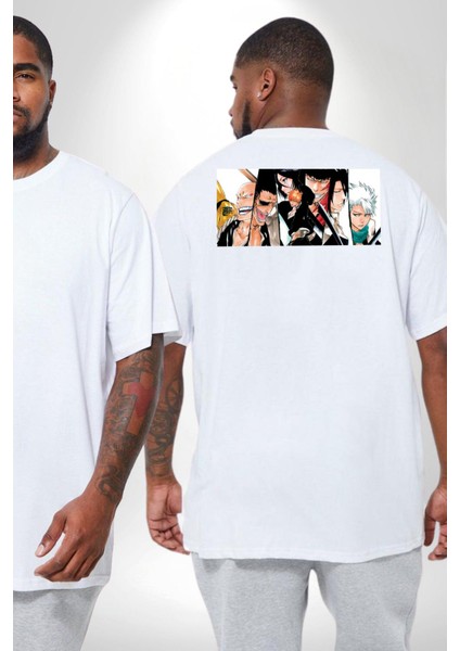 Bleach Anime Büyük Beden Beyaz Tişört Kadın Erkek Ünisex Sırt Baskılı fiyatları