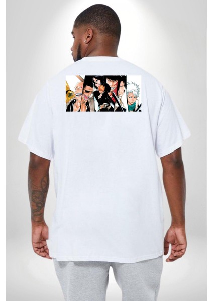 Bleach Anime Büyük Beden Beyaz Tişört Kadın Erkek Ünisex Sırt Baskılı fırsatları