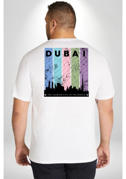 Dubai Şehir Silüeti Renkli Şehir Büyük Beden Beyaz Tişört Kadın Erkek Ünisex Sırt Baskılı fırsatları