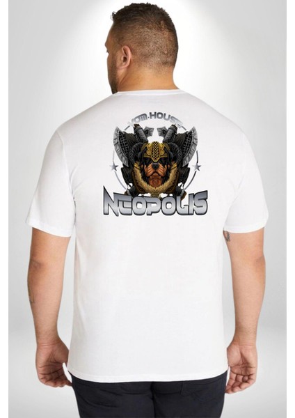 Neopolis Rottweiler Viking Büyük Beden Beyaz Tişört Kadın Erkek Ünisex Sırt Baskılı