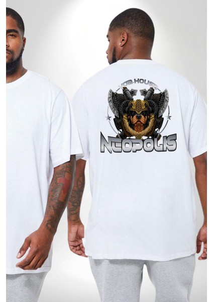 Neopolis Rottweiler Viking Büyük Beden Beyaz Tişört Kadın Erkek Ünisex Sırt Baskılı fiyatları