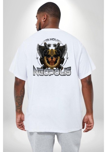 Neopolis Rottweiler Viking Büyük Beden Beyaz Tişört Kadın Erkek Ünisex Sırt Baskılı fırsatları
