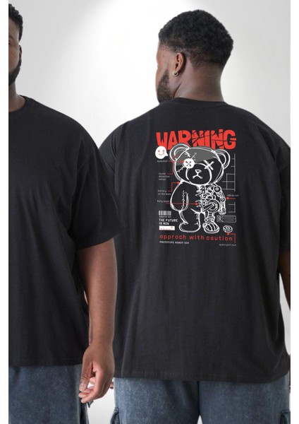 Uyarı Dikkatli Yaklaş Büyük Beden Siyah Tişört Kadın Erkek Ünisex Sırt Baskılı fiyatları