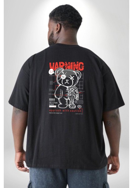 Uyarı Dikkatli Yaklaş Büyük Beden Siyah Tişört Kadın Erkek Ünisex Sırt Baskılı fırsatları