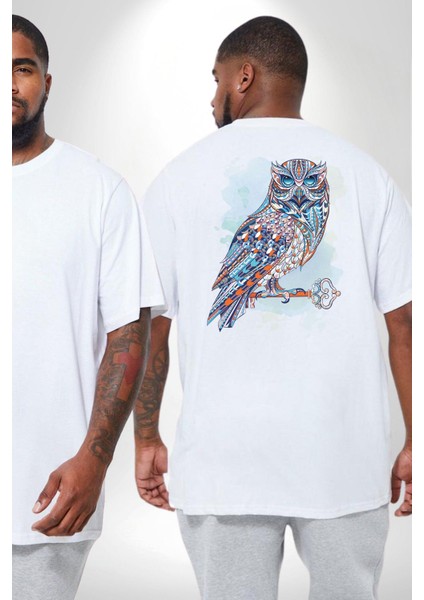 Anahtar Baykuş Tuval Büyük Beden Beyaz Tişört Kadın Erkek Ünisex Sırt Baskılı fiyatları