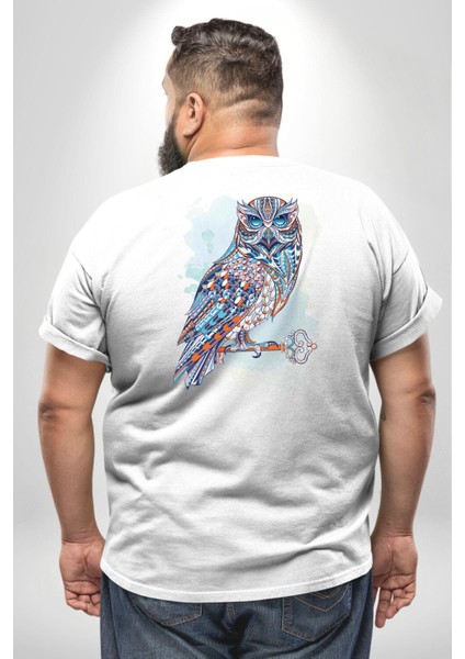 Anahtar Baykuş Tuval Büyük Beden Beyaz Tişört Kadın Erkek Ünisex Sırt Baskılı fırsatları