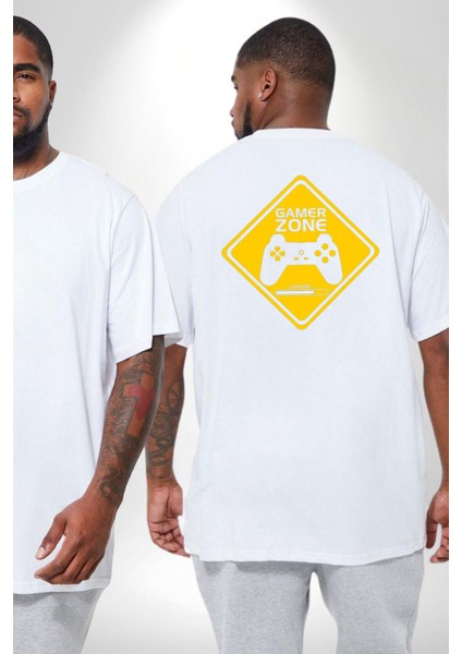 Game Oyun Alanı Büyük Beden Beyaz Tişört Kadın Erkek Ünisex Sırt Baskılı fiyatları