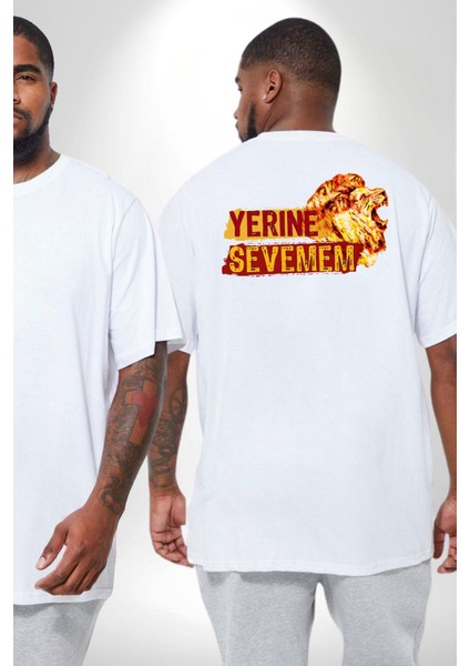 Yerine Sevemem Aslan Sarı Beyaz Büyük Beden Beyaz Tişört Kadın Erkek Ünisex Sırt Baskılı fiyatları