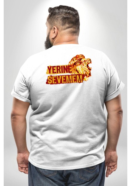 Yerine Sevemem Aslan Sarı Beyaz Büyük Beden Beyaz Tişört Kadın Erkek Ünisex Sırt Baskılı fırsatları