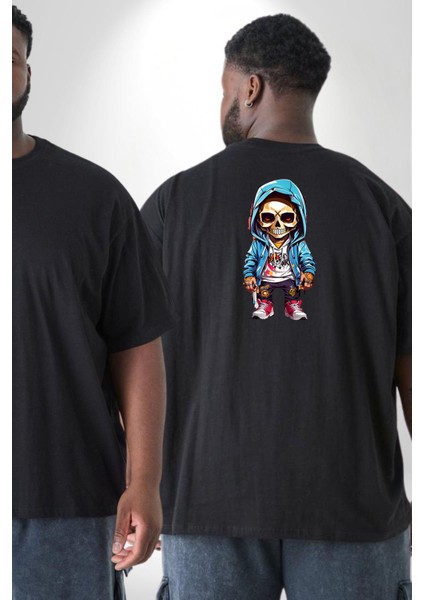 Hiphop Kurukafa Hoodie Büyük Beden Siyah Tişört Kadın Erkek Ünisex Sırt Baskılı fiyatları