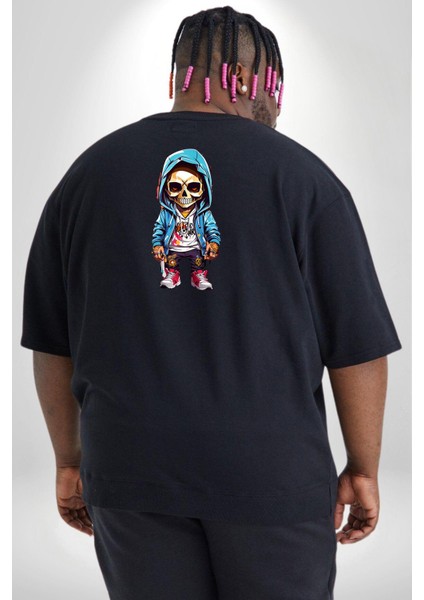 Hiphop Kurukafa Hoodie Büyük Beden Siyah Tişört Kadın Erkek Ünisex Sırt Baskılı fırsatları