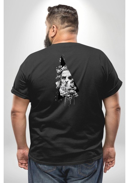 Poseidon Felsefe Büyük Beden Siyah Tişört Kadın Erkek Ünisex Sırt Baskılı