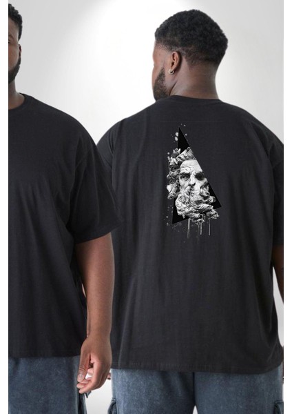 Poseidon Felsefe Büyük Beden Siyah Tişört Kadın Erkek Ünisex Sırt Baskılı fiyatları