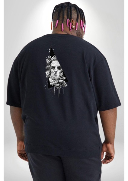 Poseidon Felsefe Büyük Beden Siyah Tişört Kadın Erkek Ünisex Sırt Baskılı fırsatları