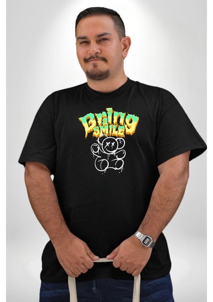 Beyin Gülüşü Siyah Büyük Beden Erkek Kadın Unisex Basic Ön Baskılı Tişört fiyatları