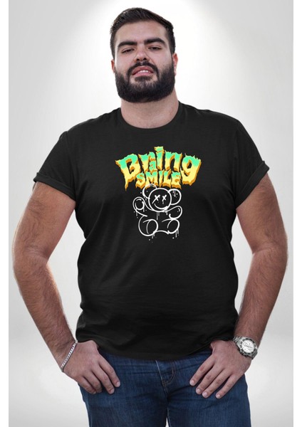 Beyin Gülüşü Siyah Büyük Beden Erkek Kadın Unisex Basic Ön Baskılı Tişört modelleri