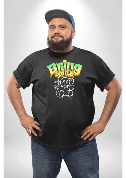 Beyin Gülüşü Siyah Büyük Beden Erkek Kadın Unisex Basic Ön Baskılı Tişört fırsatları
