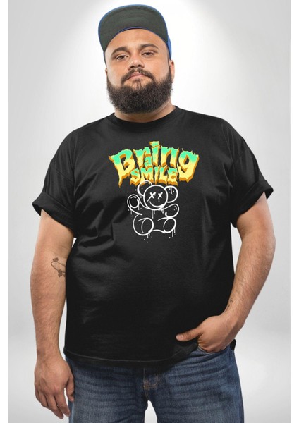 Beyin Gülüşü Siyah Büyük Beden Erkek Kadın Unisex Basic Ön Baskılı Tişört indirimleri