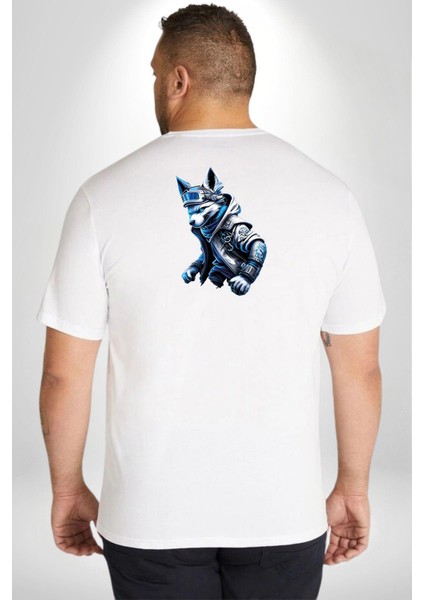 Mavi Beyaz Ateşli Kurt Büyük Beden Beyaz Tişört Kadın Erkek Ünisex Sırt Baskılı fırsatları