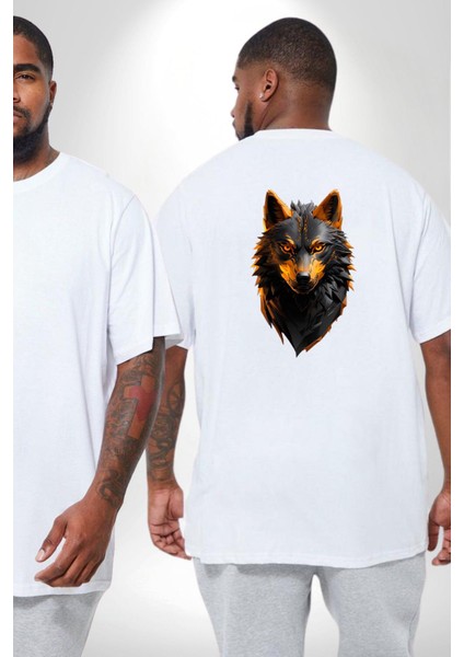 Beyaz Ateşli Sinirli Kurt Büyük Beden Beyaz Tişört Kadın Erkek Ünisex Sırt Baskılı fiyatları