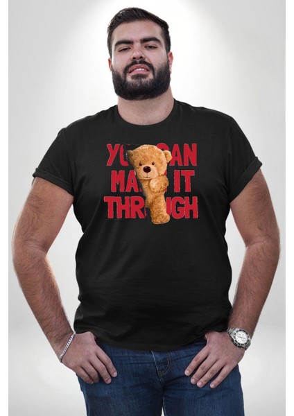 Bunu Alabilirsin Çantadan Çıkan Ayı Siyah Büyük Beden Erkek Kadın Unisex Basic Ön Baskılı Tişört