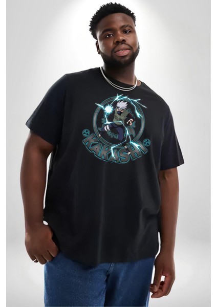 Naruto Shippuden Kakashi Lighting Siyah Büyük Beden Erkek Kadın Unisex Basic Ön Baskılı Tişört