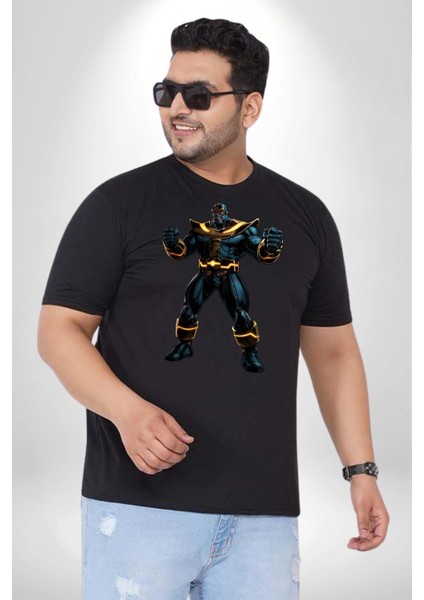 Thanos Siyah Büyük Beden Erkek Kadın Unisex Basic Ön Baskılı Tişört