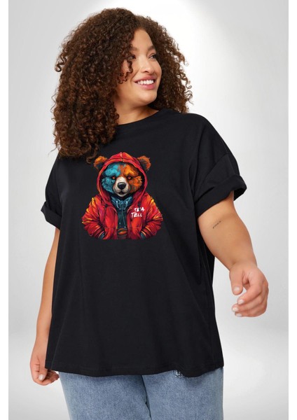 Kırmızı Hoodie Ayı Siyah Büyük Beden Erkek Kadın Unisex Basic Ön Baskılı Tişört fiyatları