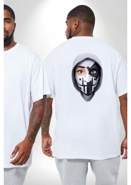 Maske Takan Kahraman Kafası Büyük Beden Beyaz Tişört Kadın Erkek Ünisex Sırt Baskılı fiyatları