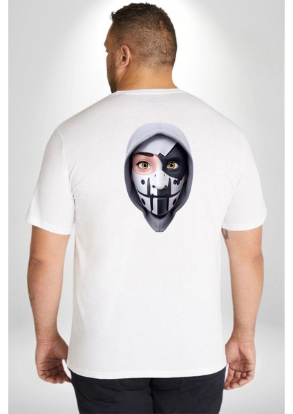 Maske Takan Kahraman Kafası Büyük Beden Beyaz Tişört Kadın Erkek Ünisex Sırt Baskılı fırsatları