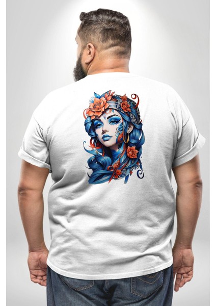 Kızlar Modası Dövme Çiçek Büyük Beden Beyaz Tişört Kadın Erkek Ünisex Sırt Baskılı fırsatları