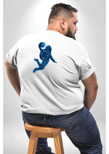 Basketbol Mars Uzay Smaçı Büyük Beden Beyaz Tişört Kadın Erkek Ünisex Sırt Baskılı fırsatları