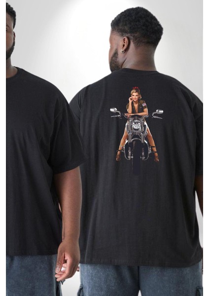 Motosiklet Kadın Büyük Beden Siyah Tişört Kadın Erkek Ünisex Sırt Baskılı fiyatları