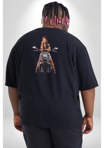 Motosiklet Kadın Büyük Beden Siyah Tişört Kadın Erkek Ünisex Sırt Baskılı fırsatları