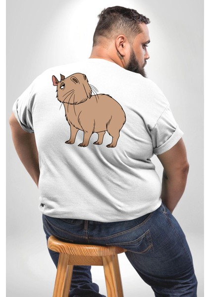 Chispi Büyük Beden Beyaz Tişört Kadın Erkek Ünisex Sırt Baskılı