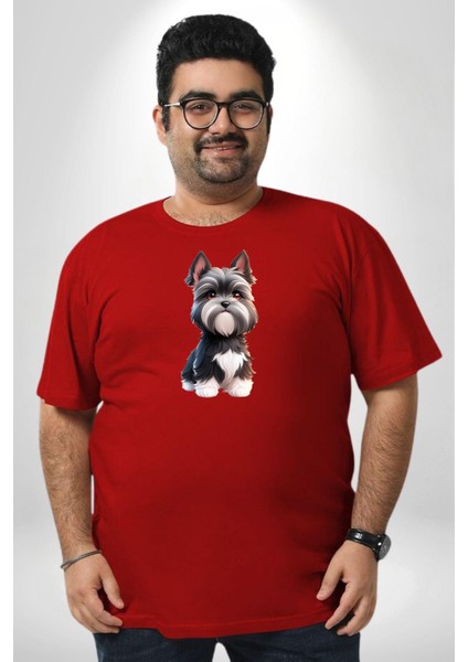 Sevimli Beyaz Gri Köpek Kırmızı Büyük Beden Erkek Kadın Unisex Basic Ön Baskılı Tişört