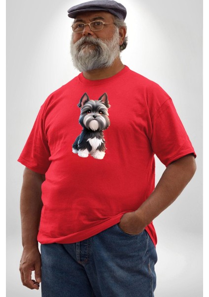 Sevimli Beyaz Gri Köpek Kırmızı Büyük Beden Erkek Kadın Unisex Basic Ön Baskılı Tişört fiyatları