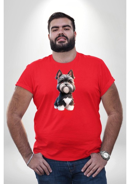 Sevimli Beyaz Gri Köpek Kırmızı Büyük Beden Erkek Kadın Unisex Basic Ön Baskılı Tişört modelleri
