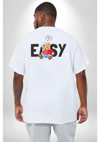 Teddy Boşver Tasarımı Büyük Beden Beyaz Tişört Kadın Erkek Ünisex Sırt Baskılı fırsatları