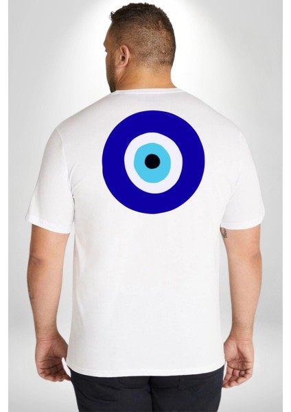 Nazar Boncuğu Büyük Beden Beyaz Tişört Kadın Erkek Ünisex Sırt Baskılı