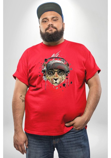 Pop Art Kaplan Müzik Kulaklık Güneş Gözlüğü Kırmızı Büyük Beden Erkek Kadın Unisex Basic Ön Baskılı Tişört modelleri