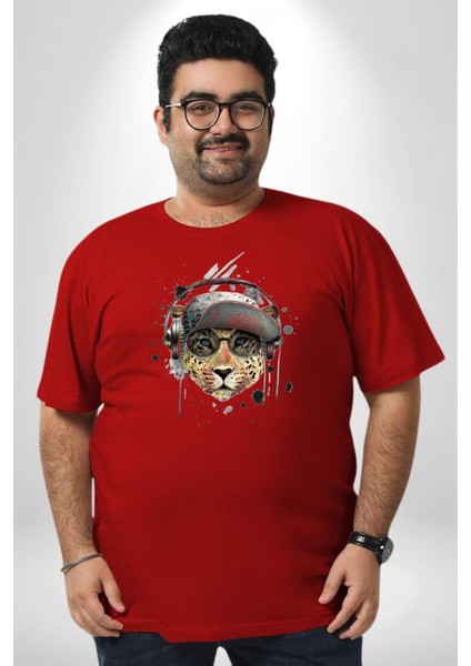 Pop Art Kaplan Müzik Kulaklık Güneş Gözlüğü Kırmızı Büyük Beden Erkek Kadın Unisex Basic Ön Baskılı Tişört fırsatları