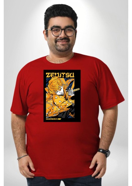 Zenitsu Agatsuma Anime Kırmızı Büyük Beden Erkek Kadın Unisex Basic Ön Baskılı Tişört fiyatları