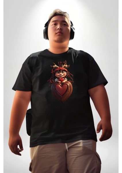 Çikolata Kız Kalbi Siyah Büyük Beden Erkek Kadın Unisex Basic Ön Baskılı Tişört fırsatları