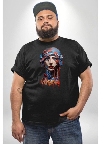 Khansa Eşarp Erkek Kadın Unisex Tasarımı Siyah Büyük Beden Erkek Kadın Unisex Basic Ön Baskılı Tişört