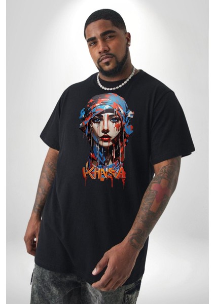 Khansa Eşarp Erkek Kadın Unisex Tasarımı Siyah Büyük Beden Erkek Kadın Unisex Basic Ön Baskılı Tişört fiyatları