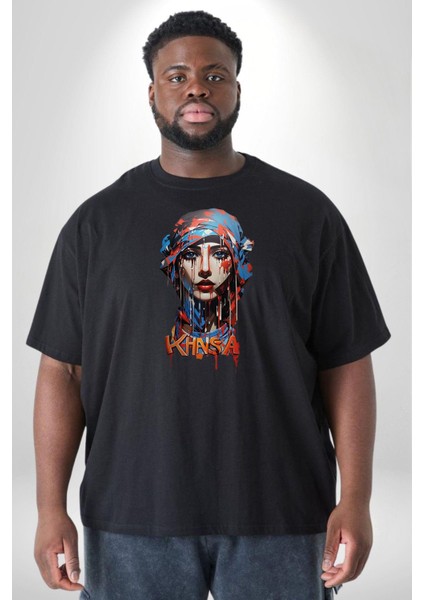 Khansa Eşarp Erkek Kadın Unisex Tasarımı Siyah Büyük Beden Erkek Kadın Unisex Basic Ön Baskılı Tişört modelleri