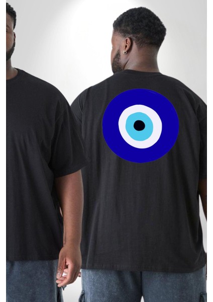 Nazar Boncuğu Büyük Beden Siyah Tişört Kadın Erkek Ünisex Sırt Baskılı fiyatları