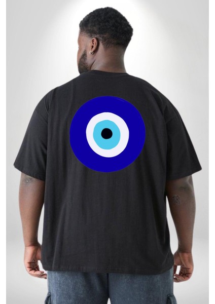 Nazar Boncuğu Büyük Beden Siyah Tişört Kadın Erkek Ünisex Sırt Baskılı fırsatları