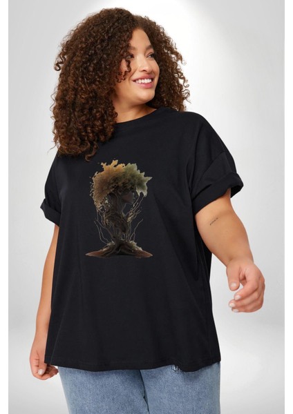 Çiçek Siyah Kız Moda Doğa Kök Salımı Siyah Büyük Beden Erkek Kadın Unisex Basic Ön Baskılı Tişört